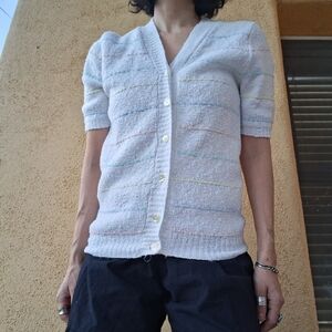 80s Textured Knit Rainbow Stripe Cardigan